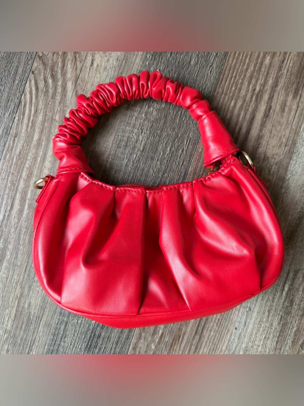 Red Ruched Top-Handle Shoulder Bag - Picture 2 of 4